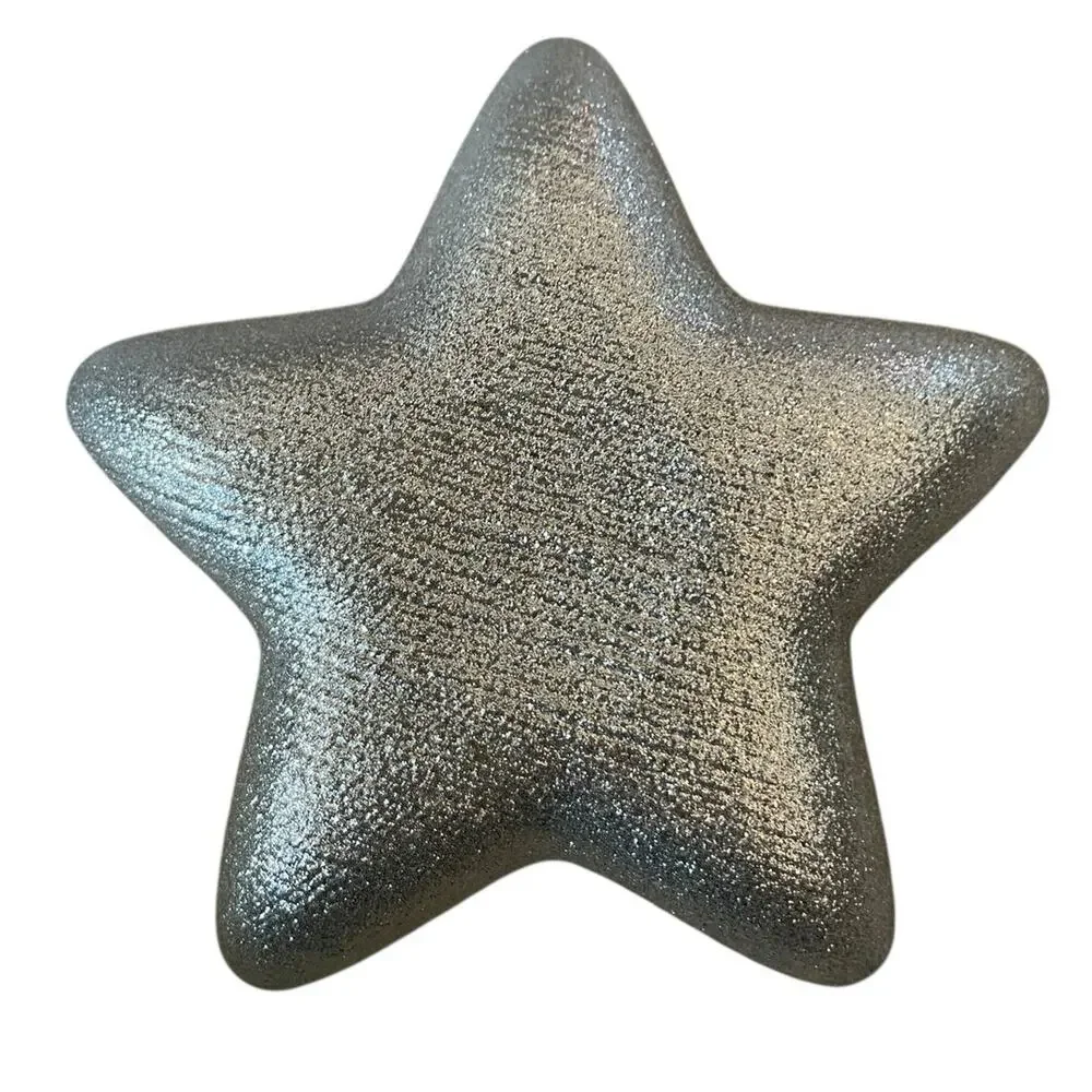 Set of 3 Handmade Turkish Art Glass STAR Appetizer Plates Silver Glitter NEW